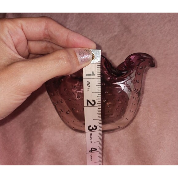 Vintage Controlled Bubbles Handblown Bullicante Bowl Ashtray Lilac Purple - Picture 8 of 11